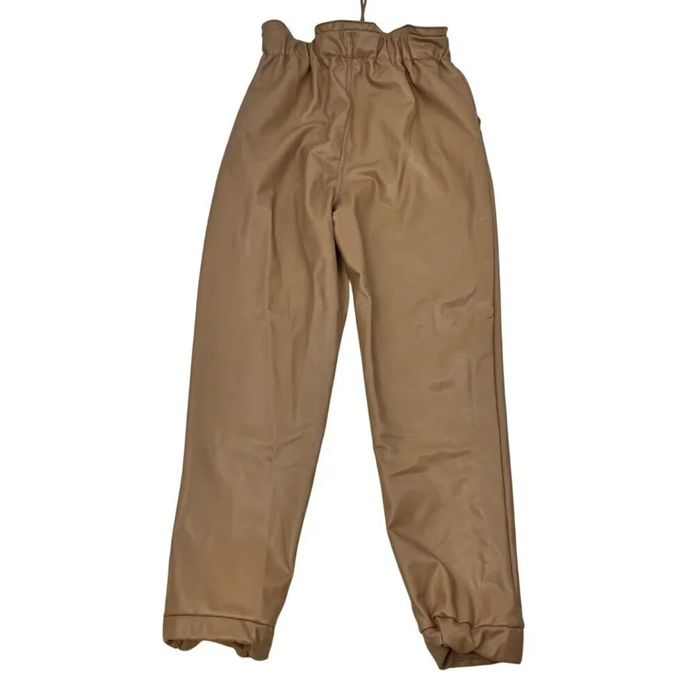 Abercrombie & Fitch Womens Faux Leather Dress Pants Tapered Drawstring Tan Small